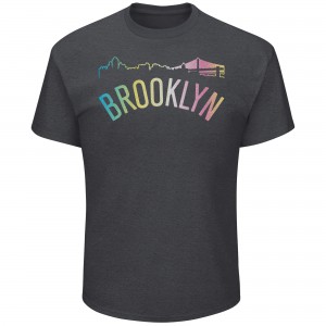 Brooklyn Nets Majestic Tek Patch Color Reflective Skyline Men's Performance T-Shirt - Charcoal 806229-963